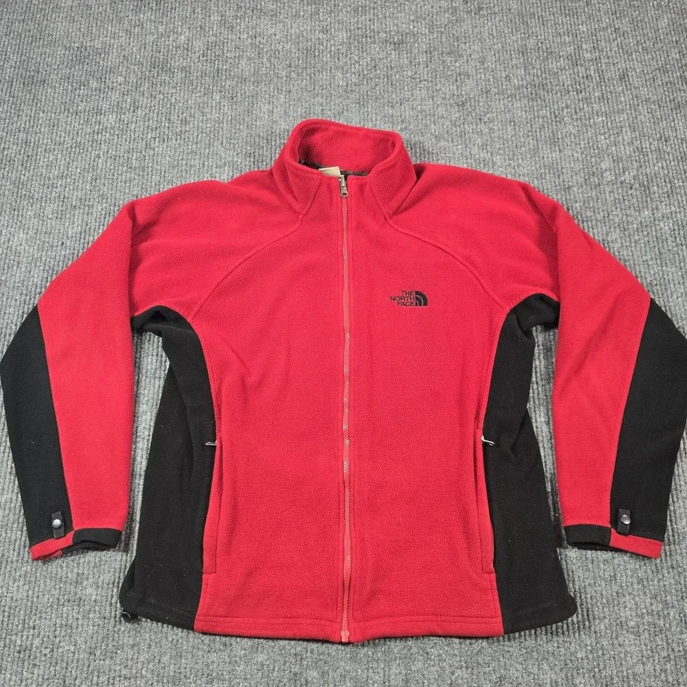 Vintage The‎ North Face Jacket Mens Medium Red Black Fleece Full Zip Hiking